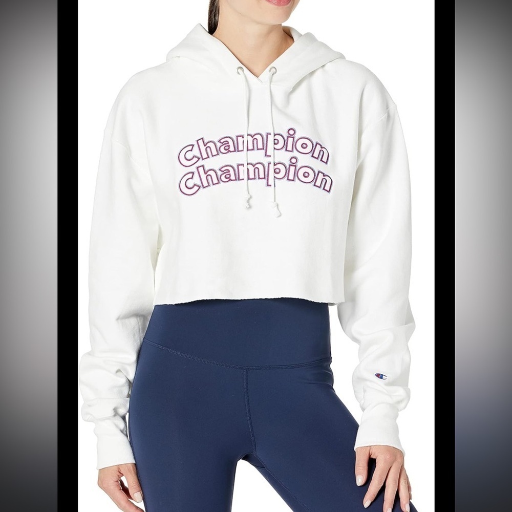 Champion White Cropped Hoodie